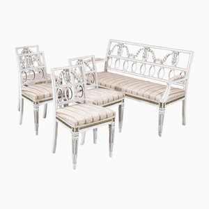 Gustavian Bench with Chairs, 1880s, Set of 5