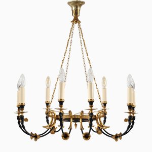 Empire Gilded and Black Patinated Metal with Women Figures Chandelier, 1920s
