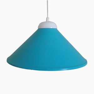 Vintage Ceiling Lamp with Turquoise Funnel-Shaped Metal Shade, 1970s