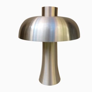 Lámpara de mesa hongo de aluminio cepillado, años 70
