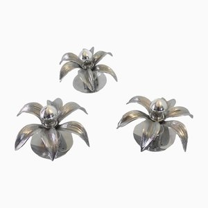 Silberne Blumen Wandleuchten aus Metall, 3er Set