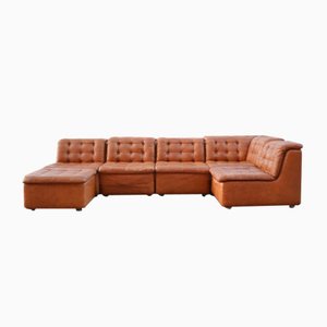 Vintage Modular Brandy Cognac Leather Sectional Sofa, Germany, 1970, Set of 6