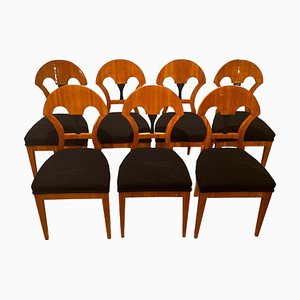 Biedermeier Cherry Veneer Dining Chairs, South Germany, 1890, Set of 7