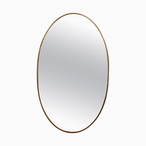 Vintage Italian Oval Wall Mirror with Brass Frame by Gio Ponti, 1950s