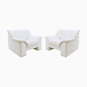 Mid-Century Modern White Leather Armchairs, 1980s, Set of 2