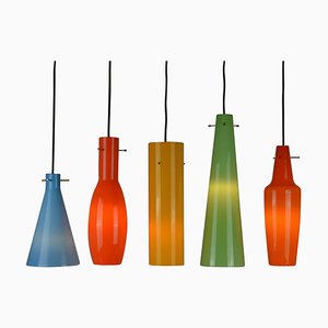 Vintage Pendant Lights in Murano Glass attributed to Vistosi, 1960s, Set of 5