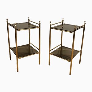Brass and Smoked Glass Side Tables, 1940s, Set of 2