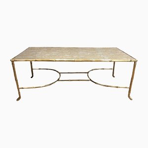 Table Basse en Bronze et Faux Bambou, 1940s
