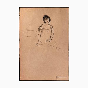 Pierre Georges Jeanniot, The Lady, dibujo a lápiz, principios del siglo XX