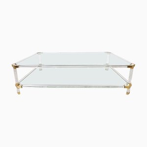 Large Acrylic Glass and Brass Coffee Table, 1970s