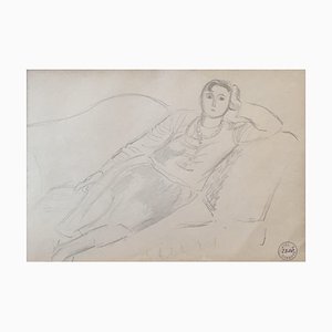 Maurice Barraud, Young Woman Lying on the Sofa, 1942, Pencil & Paper