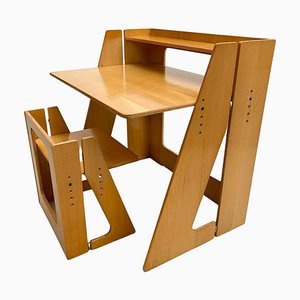 Mid-Century Modern Klappbarer Schreibtisch und Stuhl aus Holz, Italien, 1960er, 2er Set