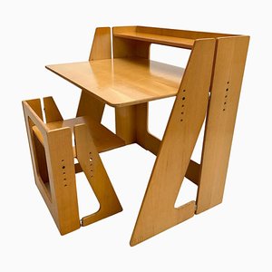 Scrivania Mid-Century moderna in legno con sedia, Italia, anni '60, set di 2