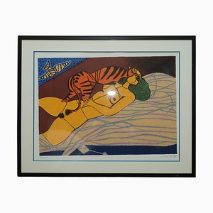 Corneille, Women & Tiger, 1987, Lithograph, Framed