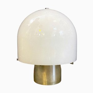 Lampe de Bureau Mid-Century Moderne avec Verre Opalin Brillant, Italie attribuée à Mazzega