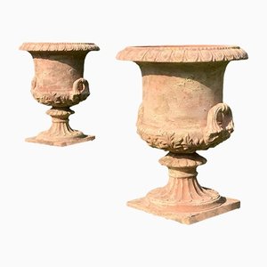 Large Terracotta Medici Vases, Set of 2