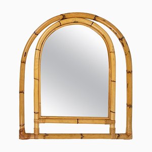 Arched Bamboo and Rattan Wall Mirror, Italy, 1970s