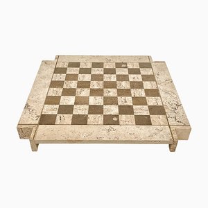 Bicolor Travertine Chess Game in the style of Angelo Mangiarotti, Italy, 1970s