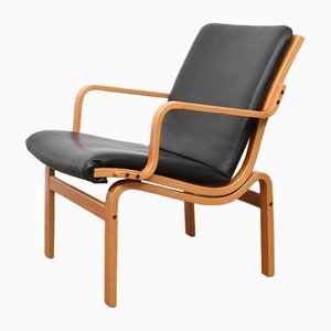 Beech and Leather Armchair, 1980s