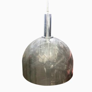Lámpara colgante italiana era espacial de vidrio acrílico gris y metal cromado de Goffredo Reggiani para Reggiani, años 70