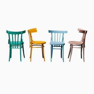 Vintage Multicolor Wooden Chairs, 1950s, Set of 4