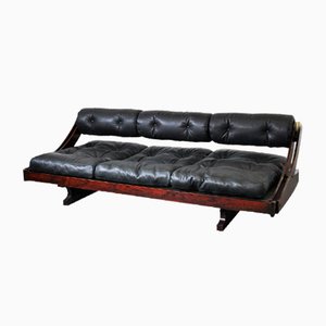 Divano GS195 in legno e pelle di Gianni Songia per Luigi Sormani, anni '60