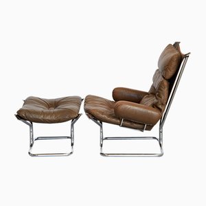Wing Chair and Ottoman by Ingmar Relling for Westnofa, 1970s, Set of 2