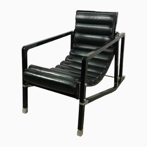 Black and Chrome Deckchair Eileen Gray for Int. Vintage 80s attributed to Eileen Gray, 1980