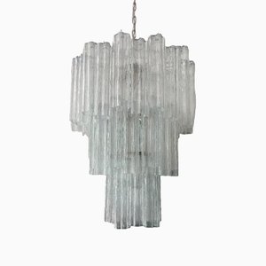 Lampadario tubolare grande in vetro di Murano