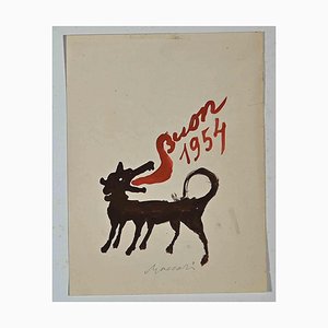 Mino Maccari, Happy 1954, Original Zeichnung in Tempera, Mitte 20. Jh