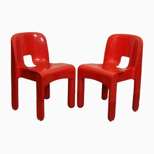 Red Joe Colombo Universale Plastic Chair by Kartell, Italy, 1967, Set of 2