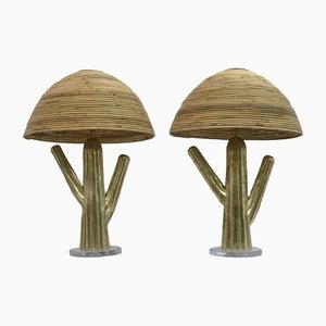 Hollywood Regency Bamboo and Brass Rod Cactus Lamps, Italy, 1990s, Set of 2