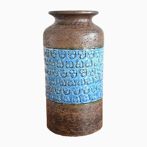Jarrón Rinary de cerámica azul de Aldo Londi para Bitossi, años 60