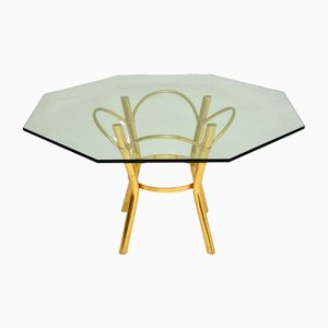 Vintage Dining Table in Brass and Glass, 1970s