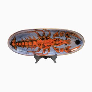 Ceramic Oval Tray with Lobster from Monique Brunner for Vallauris