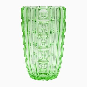 Art Deco Czechoslovakian Vase in Green Uranium Glass by S. Reich for CMS Krasno, 1930s