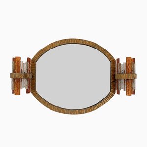 Italian Lighting Mirror with Hammered Glass and Gilt Wrought Iron from Longobard, 1970s