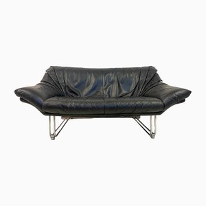 Italienisches schwarzes Ledersofa, 1970er