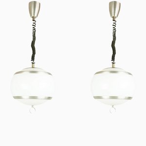 Up and Down Pendant Lamps in Satin Aluminum from Stilux Milano, 1960s, Set of 2