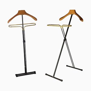 Folding Valet Stands in Black Metal and Brass, 1950s, Set of 2