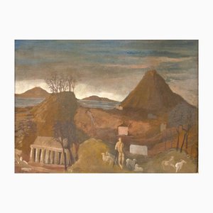 Corrado Cagli, Landscape, Original Oil on Cardboard, 1932