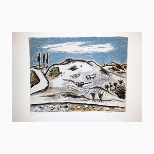 Lithographie Orfeo Tamburi, I Bovi Tra Le Crete, 1970s