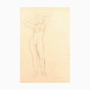 Jeanne Daour, desnudo, dibujo original a lápiz, siglo XX