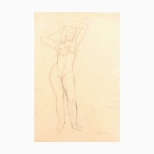 Jeanne Daour, Nude, Original Drawing in Pencil, 20th Century