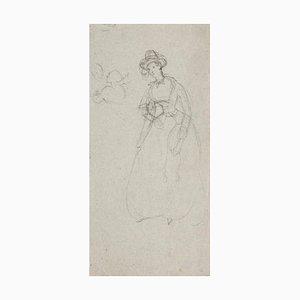 Edmund de Beaumont, Woman Figure, Original Pencil on Paper, 1853