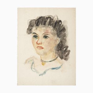 Alkis Matheos, Woman's Profile, Original Mixed Media on Paper, 20th Century