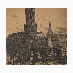 Inconnu, Centre-ville, Lithographie Originale, 19ème Siècle