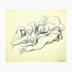 Leo Guida, figura, dibujo original a tinta sobre papel, finales del siglo XX