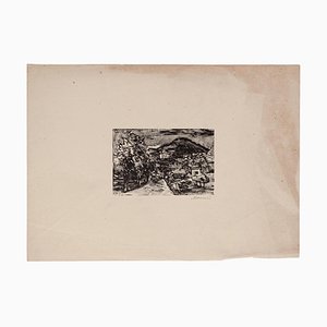 Mino Maccari, Landscape, Original Woodcut Print on Paper, Mid-20th Century
