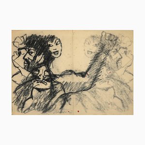 Mino Maccari, The Useless Attempts, Dessin Original au Fusain, 1950s